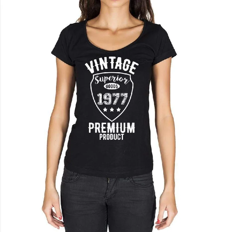 1977, Vintage Superior, Black, Women's Short Sleeve Round Neck T-shirt 00091