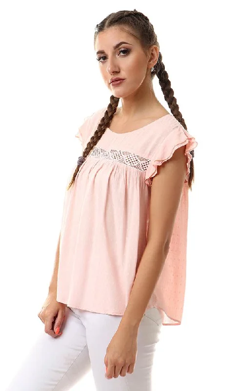 57049 Ruffle Sleeveless Peach Loose Blouse