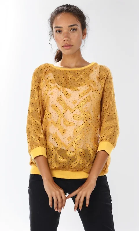 57059 Dotted See Through Mustard Top