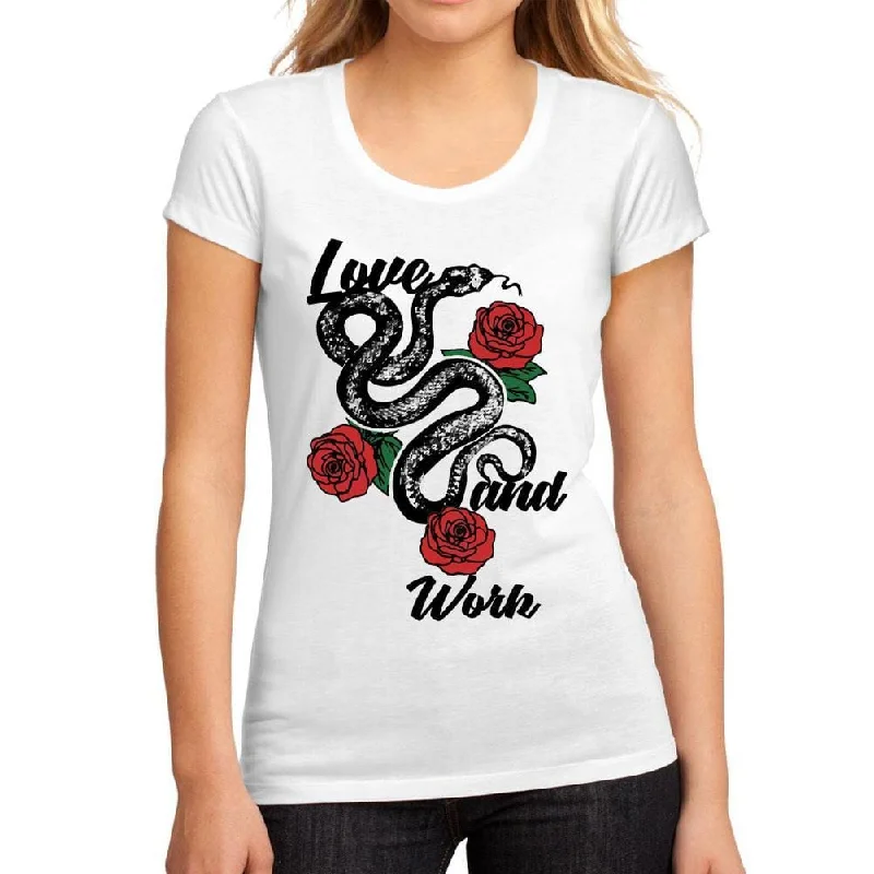 Women's Low-Cut Round Neck T-Shirt Love and Work White