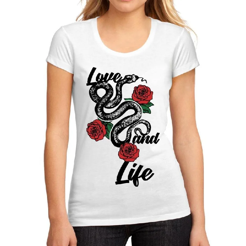 Women's Low-Cut Round Neck T-Shirt Love and Life White