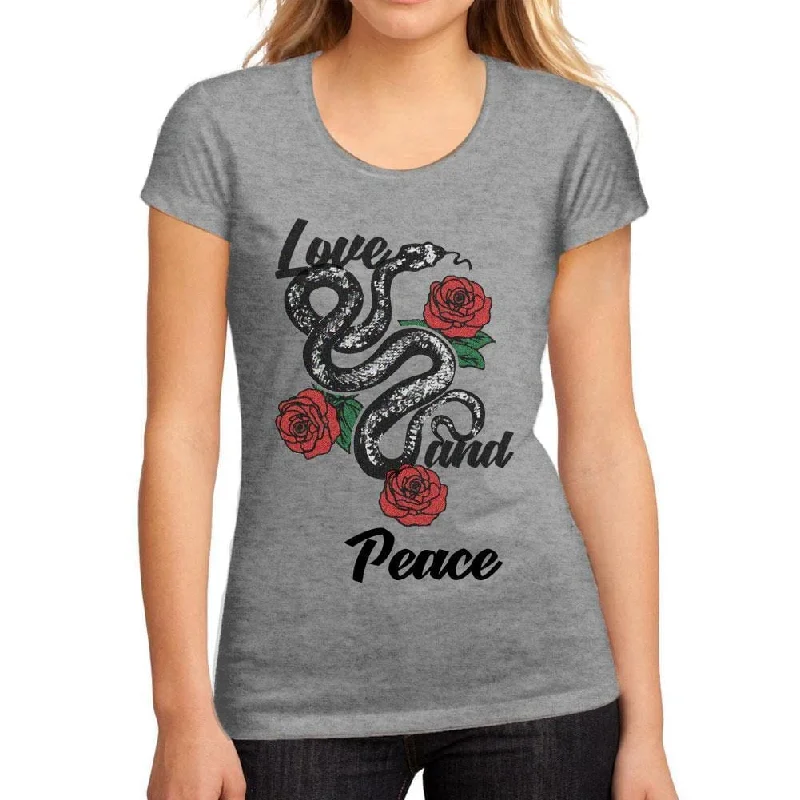 Women's Low-Cut Round Neck T-Shirt Love and Peace Grey Marl