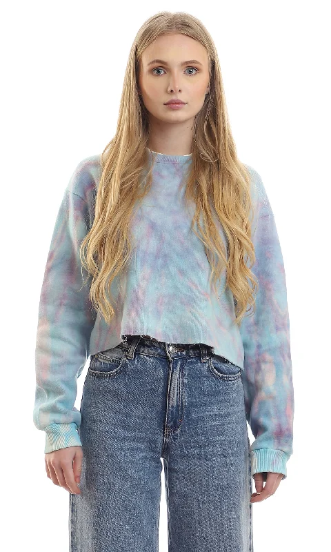 98140 Tie Dye Loose Baby Blue Sweatshirt With Elastic Cuffs