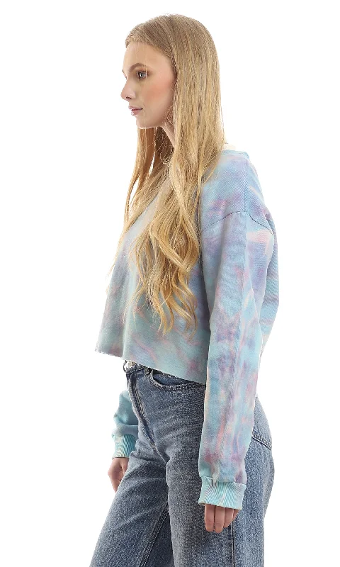 98140 Tie Dye Loose Baby Blue Sweatshirt With Elastic Cuffs