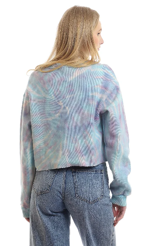 98140 Tie Dye Loose Baby Blue Sweatshirt With Elastic Cuffs