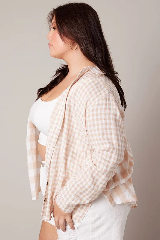 Beige Check Relaxed Shirt Long Sleeve