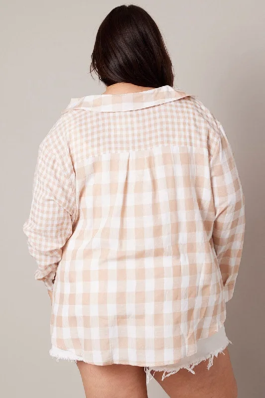 Beige Check Relaxed Shirt Long Sleeve