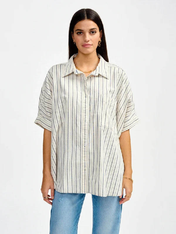 Bellerose Gaudi Stripe Shirt in White Blue