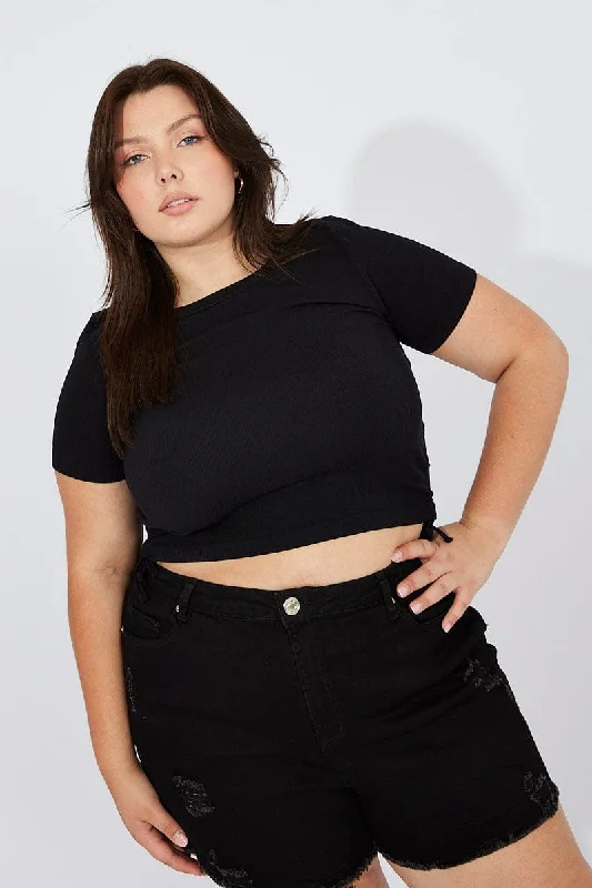 Black T-shirt Short Sleeve Crew Neck Seamless