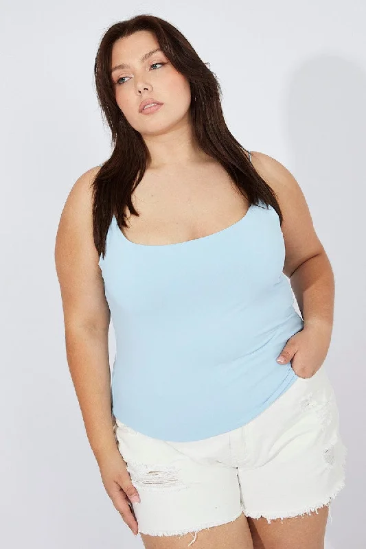 Blue Singlet Top Scoop Neck Supersoft