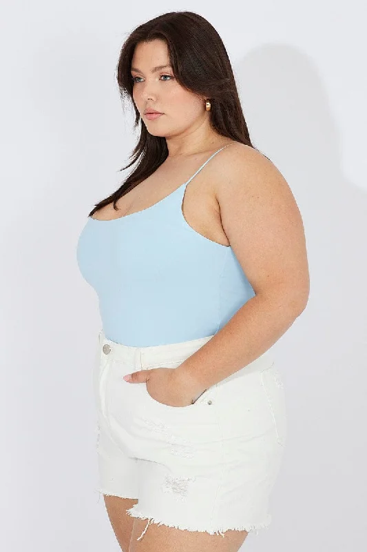 Blue Singlet Top Scoop Neck Supersoft