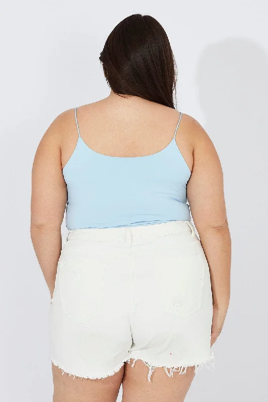 Blue Singlet Top Scoop Neck Supersoft