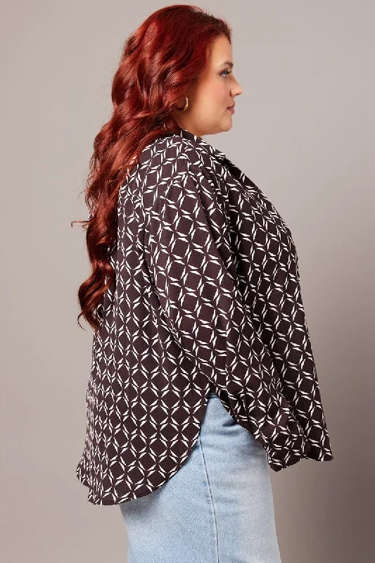 Brown Geo Relaxed Shirt Long Sleeve