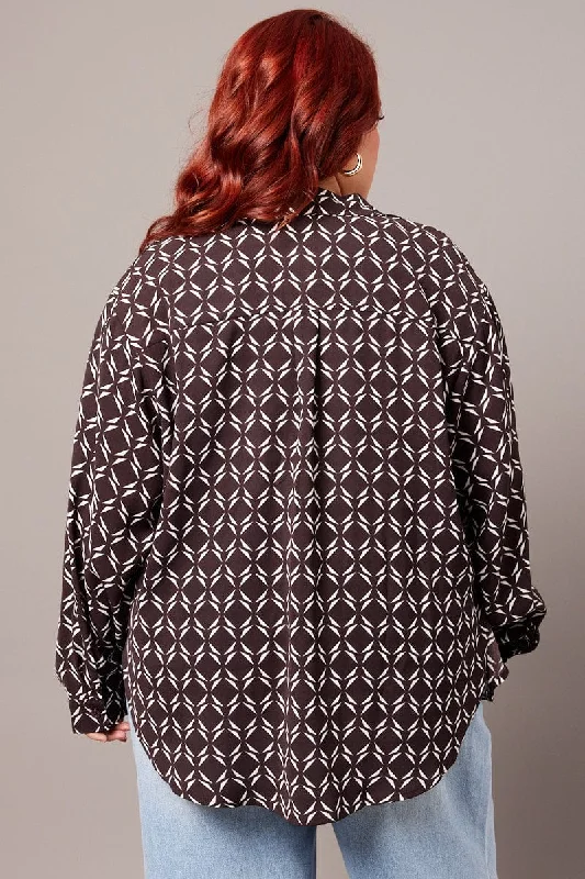 Brown Geo Relaxed Shirt Long Sleeve