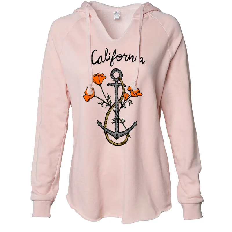 California Anchor Poppies Women's Soft Hooded Pullover