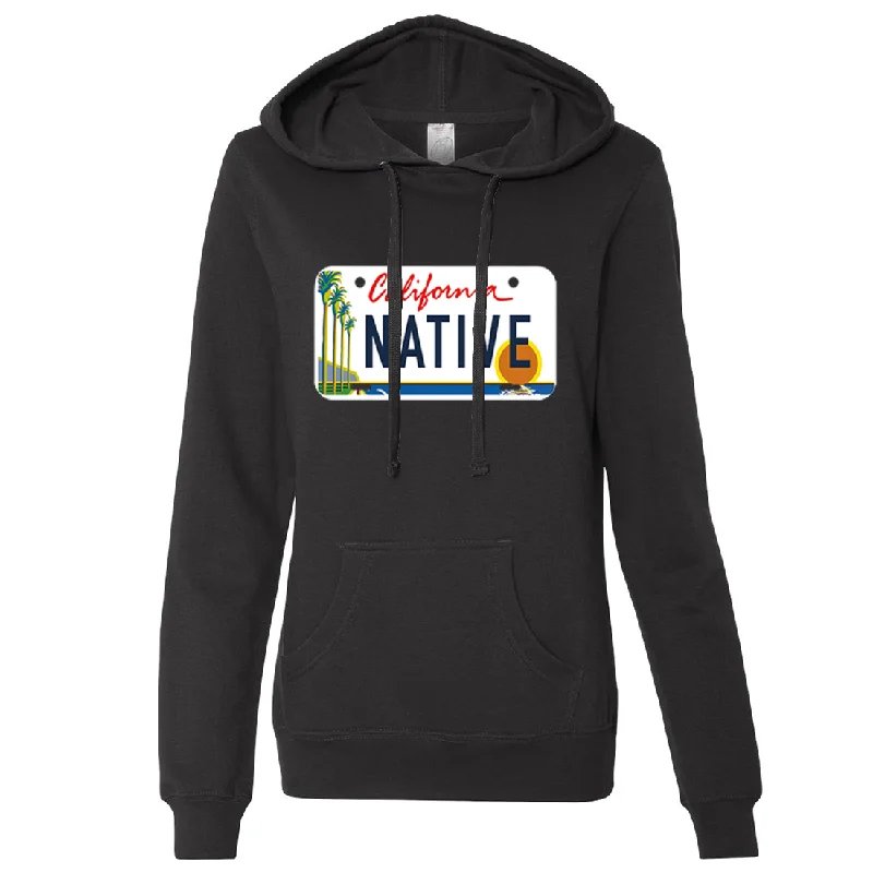 California Native License Plate Ladies Lightweight Fitted Hoodie