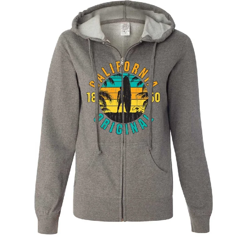 California Original Vintage Surfer Ladies Lightweight Fitted Zip-Up Hoodie