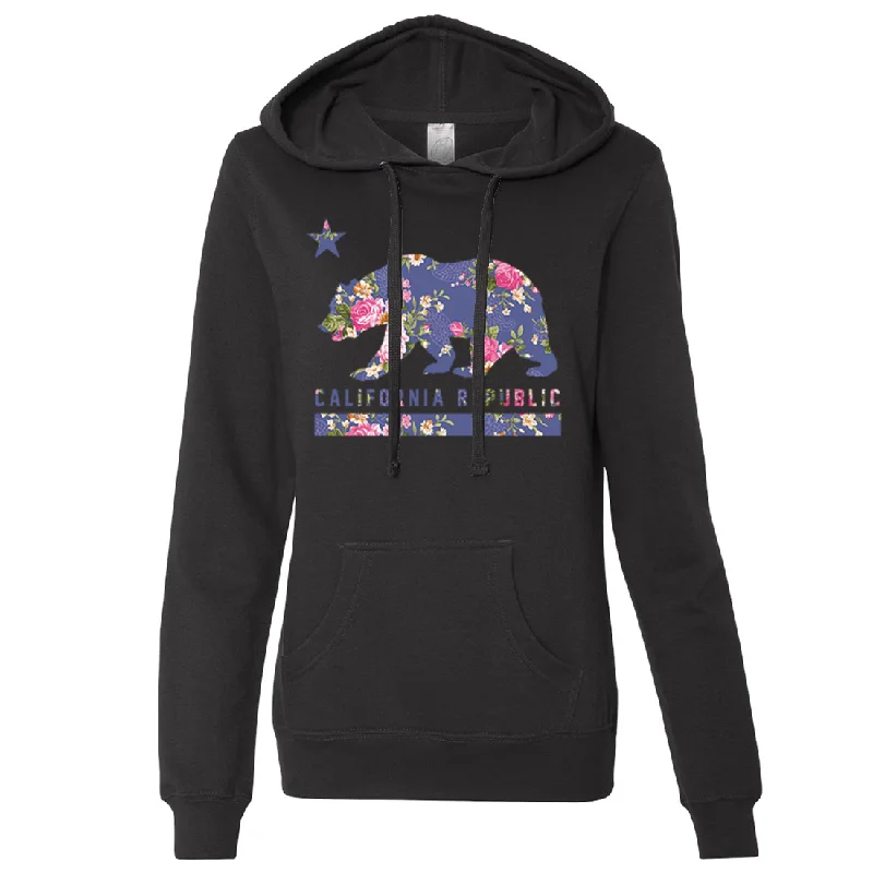 California Republic Paisley Flower Bear Ladies Lightweight Fitted Hoodie