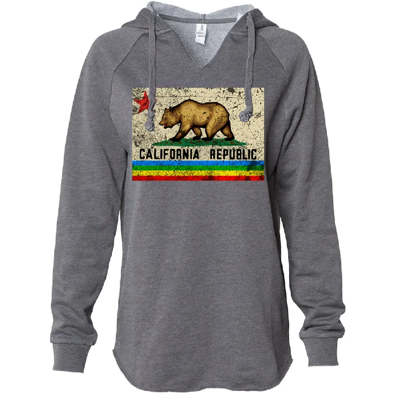 California Republic Rainbow Distressed Women's Soft Hooded Pullover