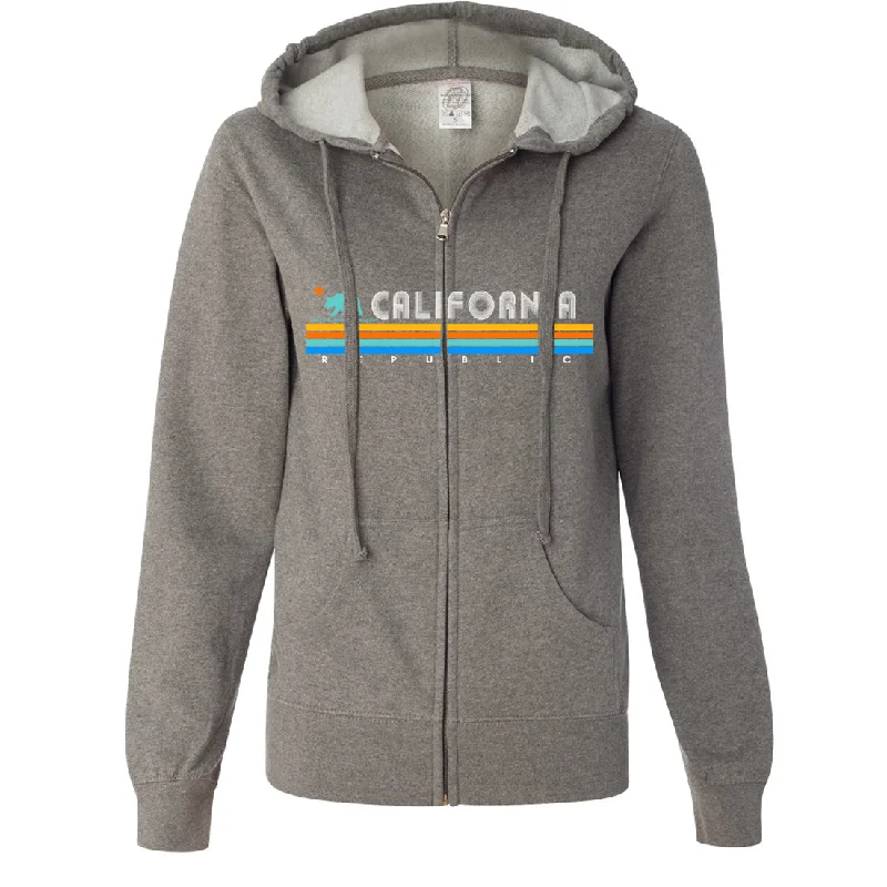 California Republic Vintage Stripe Ladies Lightweight Fitted Zip-Up Hoodie