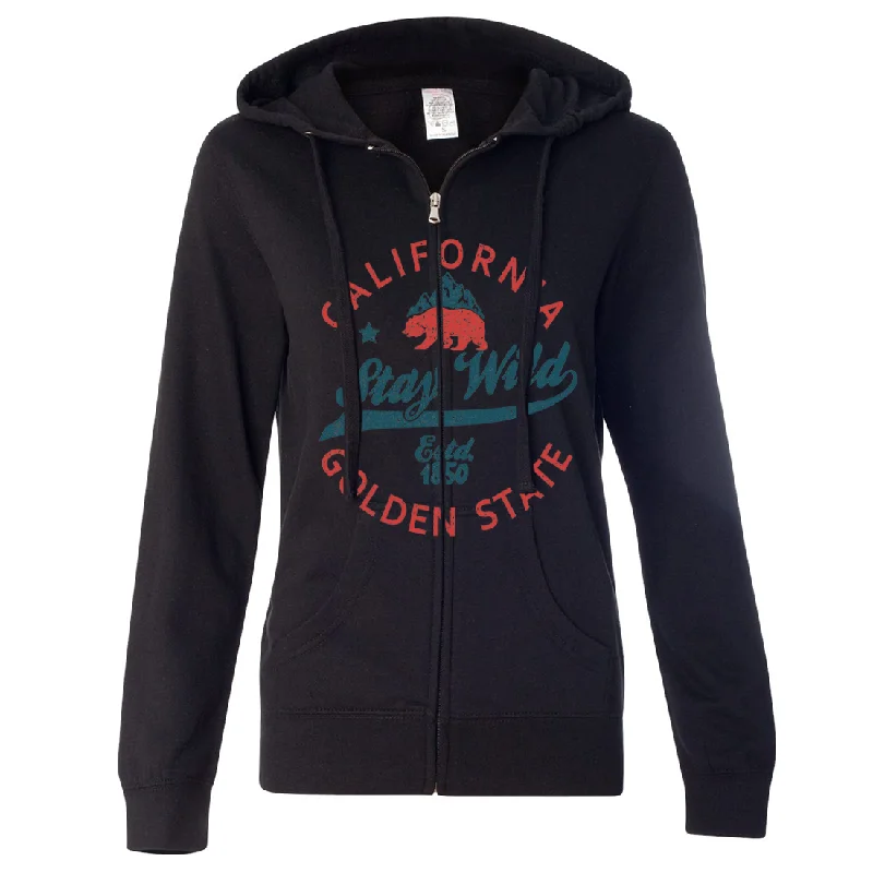 California Stay Wild Ladies Lightweight Fitted Zip-Up Hoodie