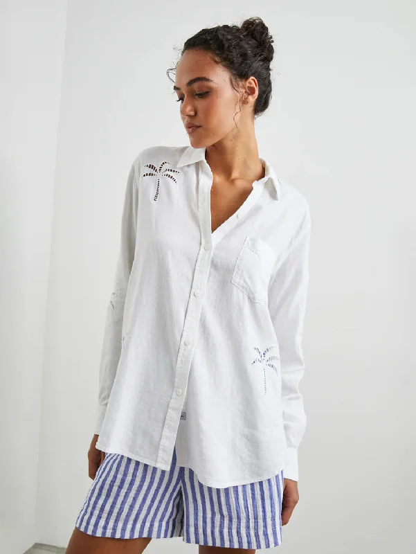 Charli Linen Shirt - White Palm Tree Eyelet