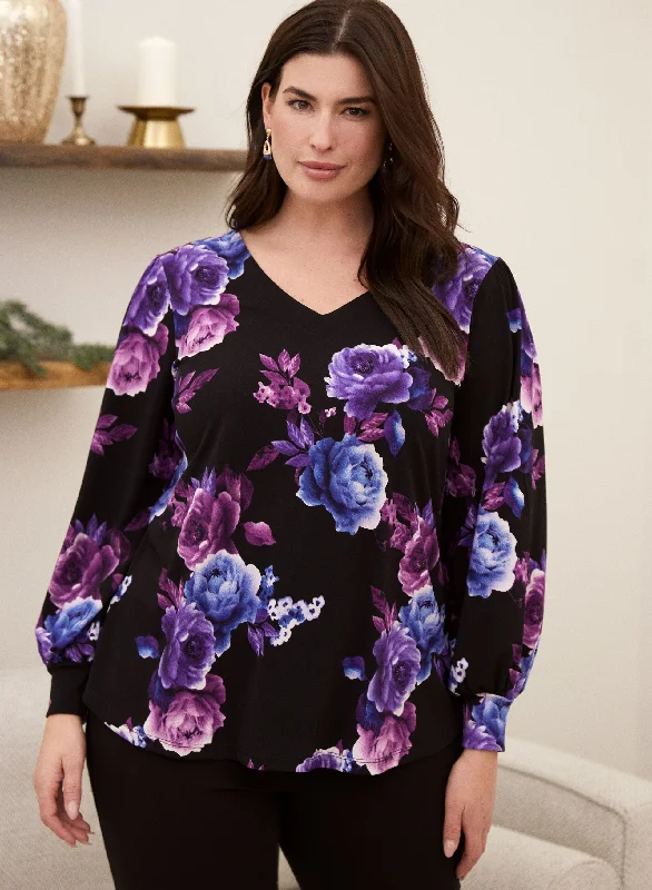 Contrast Rose Print Blouse