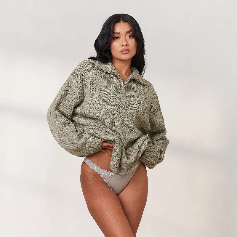 Cosy Knit Quarter Zip Jumper - Sage