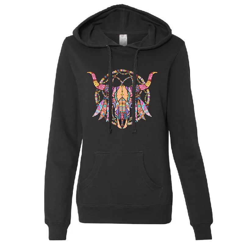 Cow Skull Mosaic Ladies Lightweight Fitted Hoodie