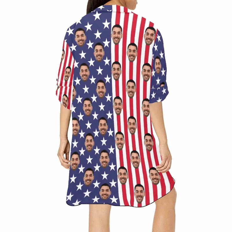 Custom Face Flag Vertical Stripes Chiffon Shirt Dress Thin Cover Up Personalized Women's V-Neck Bikini Beach Tunic Top