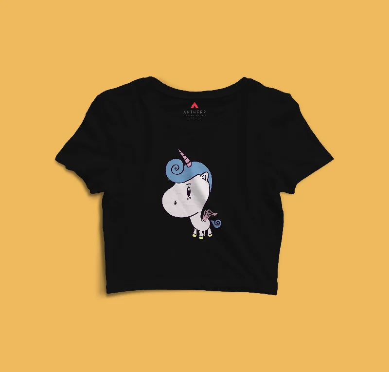 ""CUTE UNICORN"" - HALF SLEEVE CROP TOPS