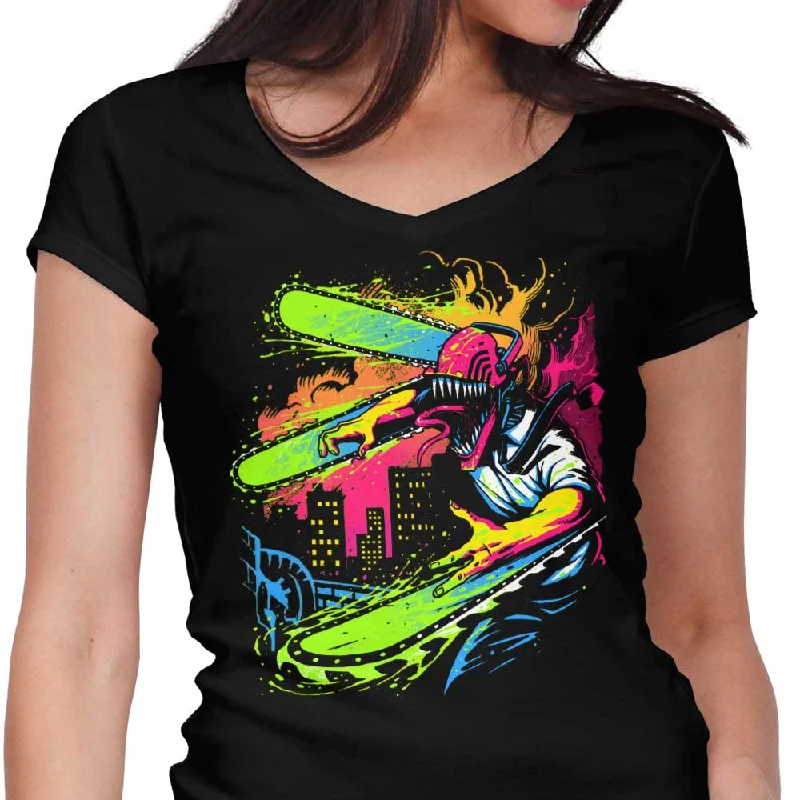 Neon Chainsaw - Women's V-Neck