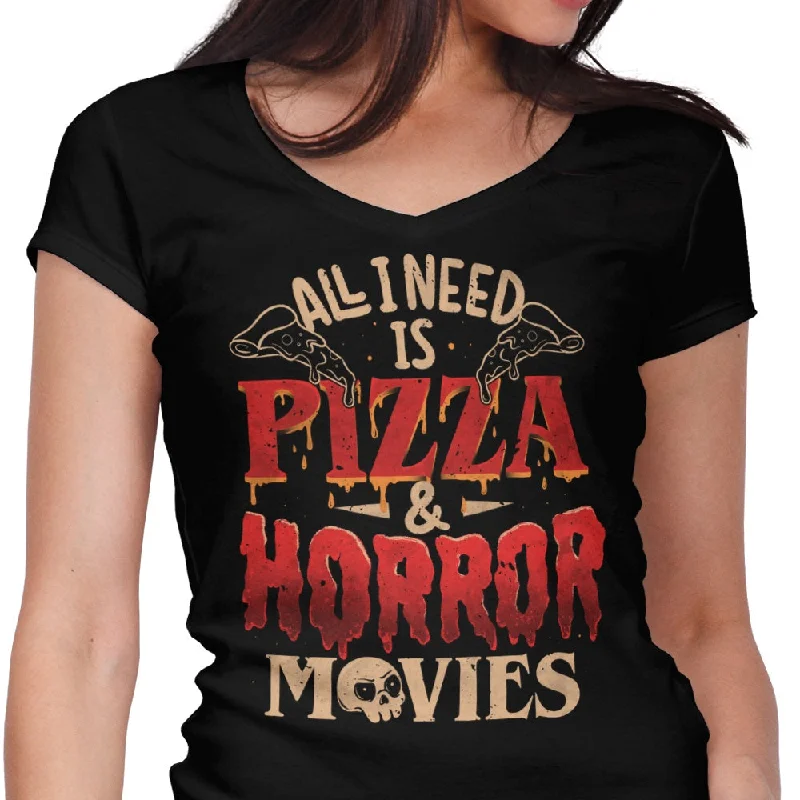 Pizza and Horror - Women's V-Neck