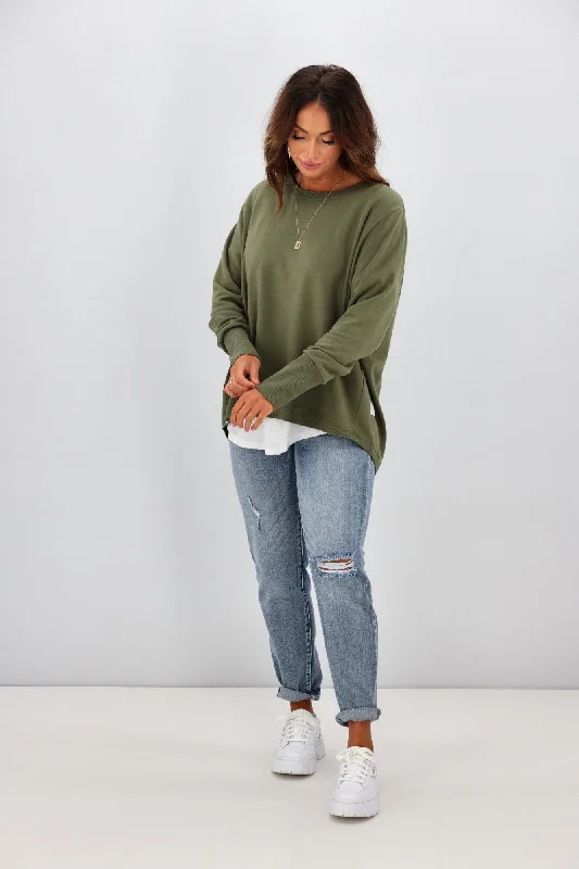 Elm Divine Fleece Crew Khaki Green