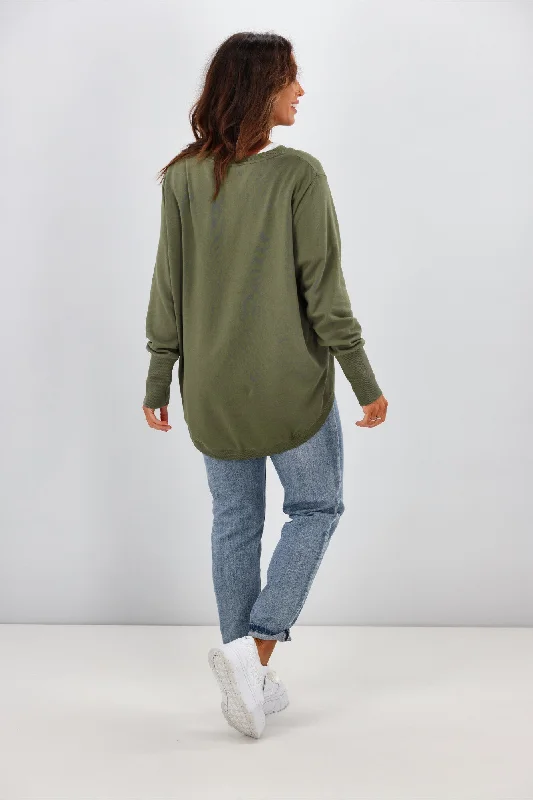 Elm Divine Fleece Crew Khaki Green