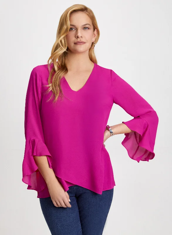 Flutter Sleeve V-Neck Blouse