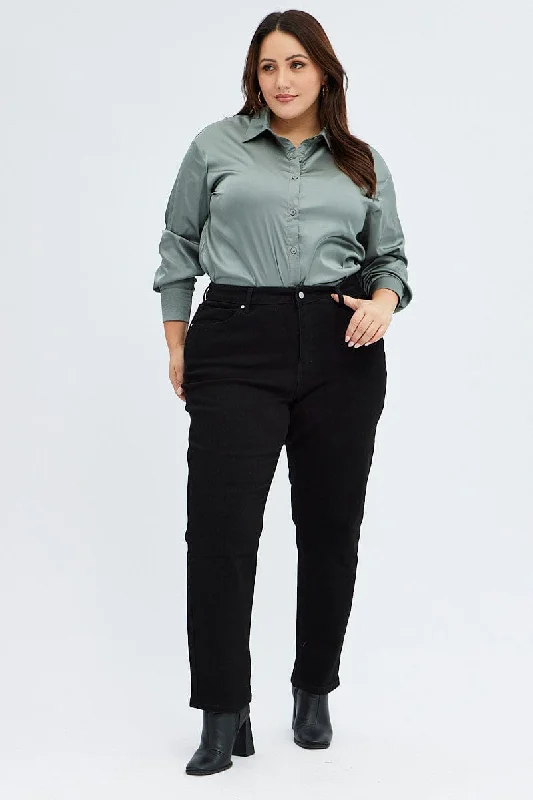 Green Relaxed Shirt Long Sleeve Satin