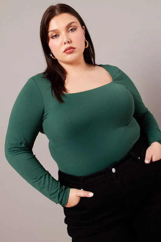 Green Supersoft Top Long Sleeve Scoop Neck Longline