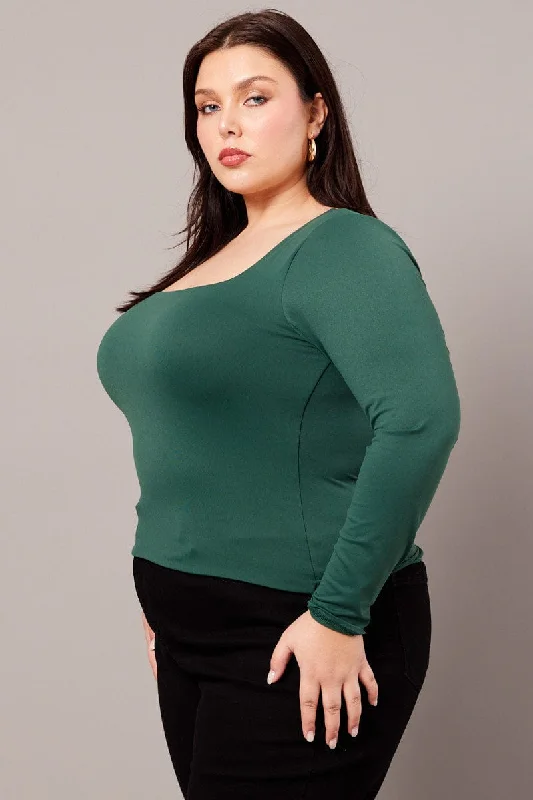 Green Supersoft Top Long Sleeve Scoop Neck Longline