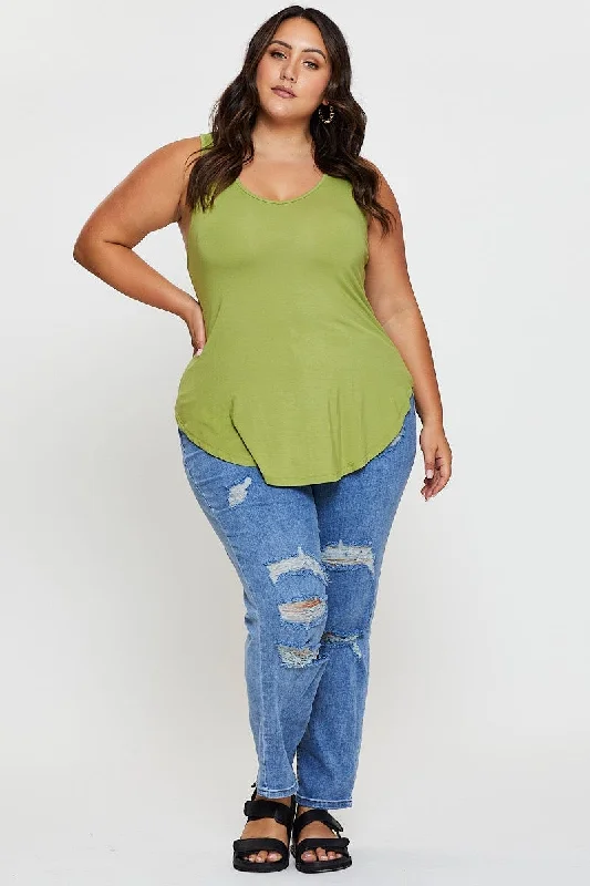 Green Tank Top V-neck Sleeveless