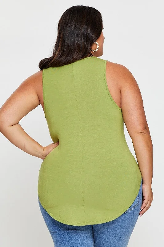 Green Tank Top V-neck Sleeveless