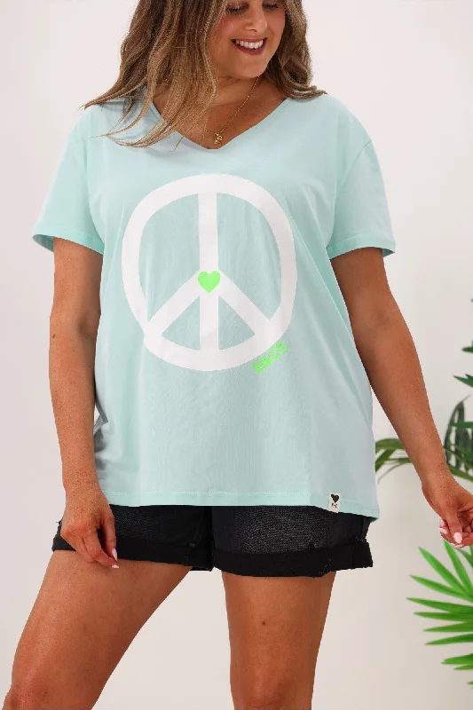 Hammill + Co Peace V Neck Tee Aqua