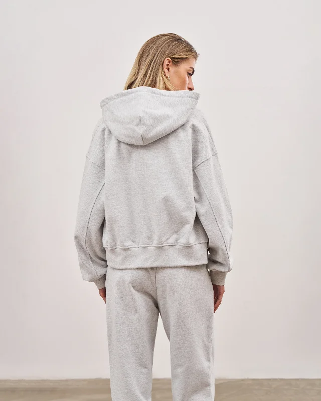 EMBLEM ZIP THROUGH RELAXED HOODIE - GREY MARL