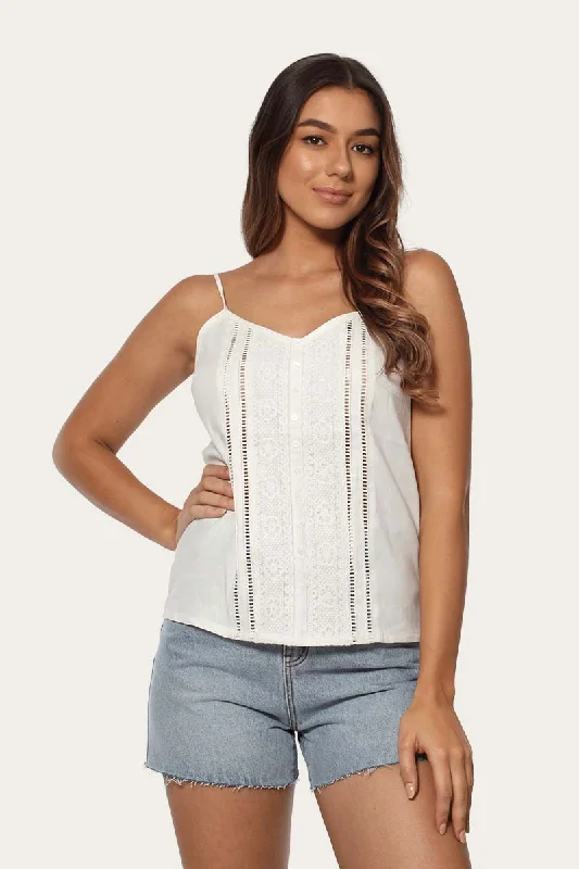 Jessica Womens Broderie & Lace Cami Top - Ivory