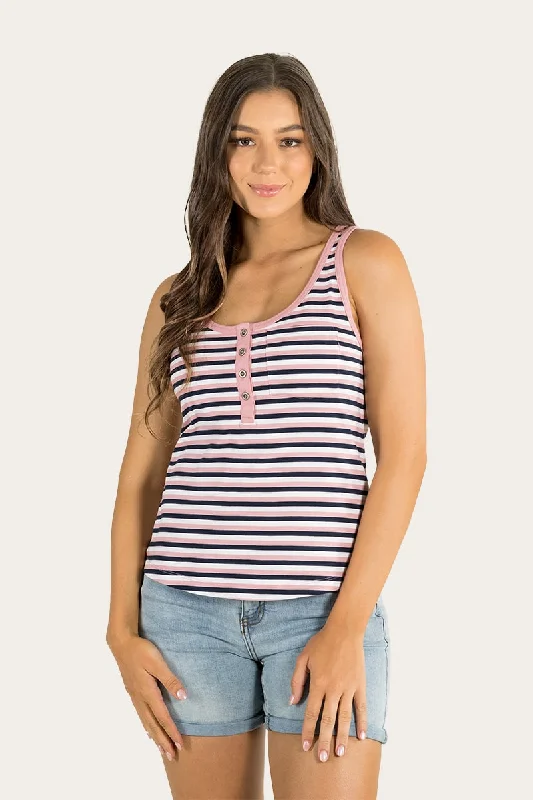 Laine Womens Henley Tank - Pink / Navy