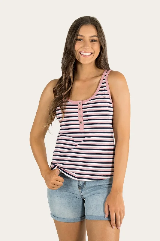 Laine Womens Henley Tank - Pink / Navy