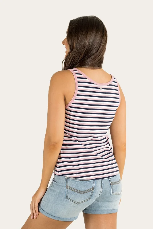 Laine Womens Henley Tank - Pink / Navy