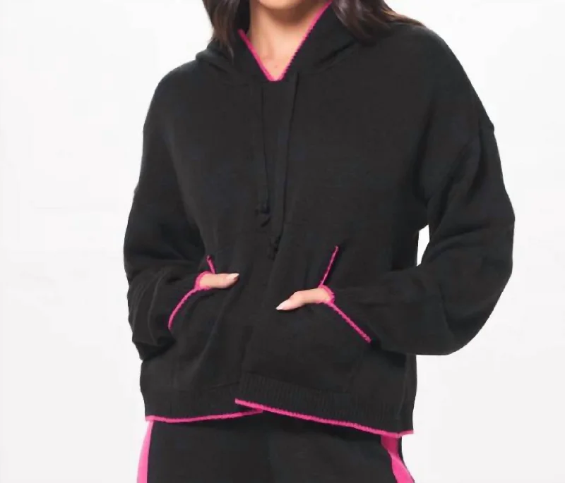 Love Jaquard Sweater Hoodie In Black