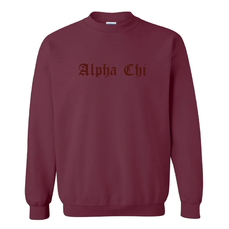 Maroon Embroidered Old English Crewneck <br> (sororities A-D)