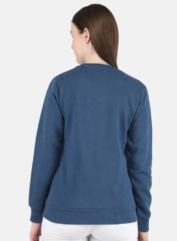 Women Blue Embroidered Sweatshirt